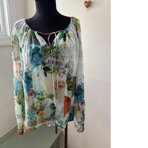 Anthropologie Leifsdottir Pure Silk Semi Sheer Floral Tunic Top Size 4